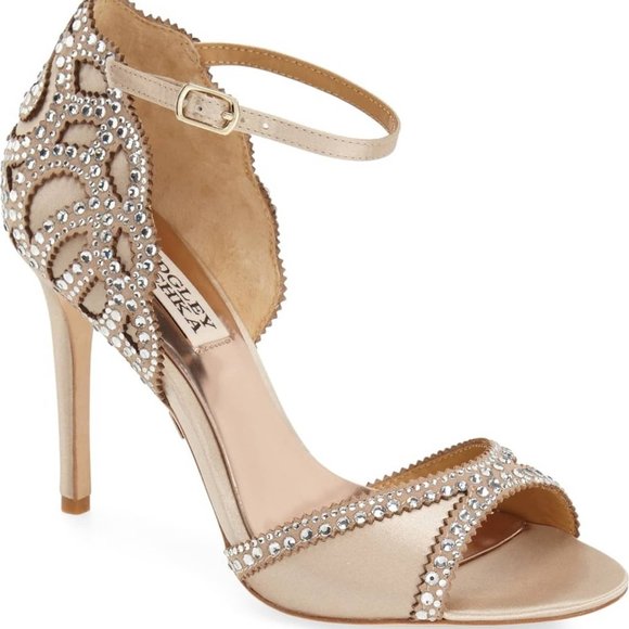 Badgley Mischka Shoes - Nude Badgley Mischka Roxy Embellished Pumps Heels
